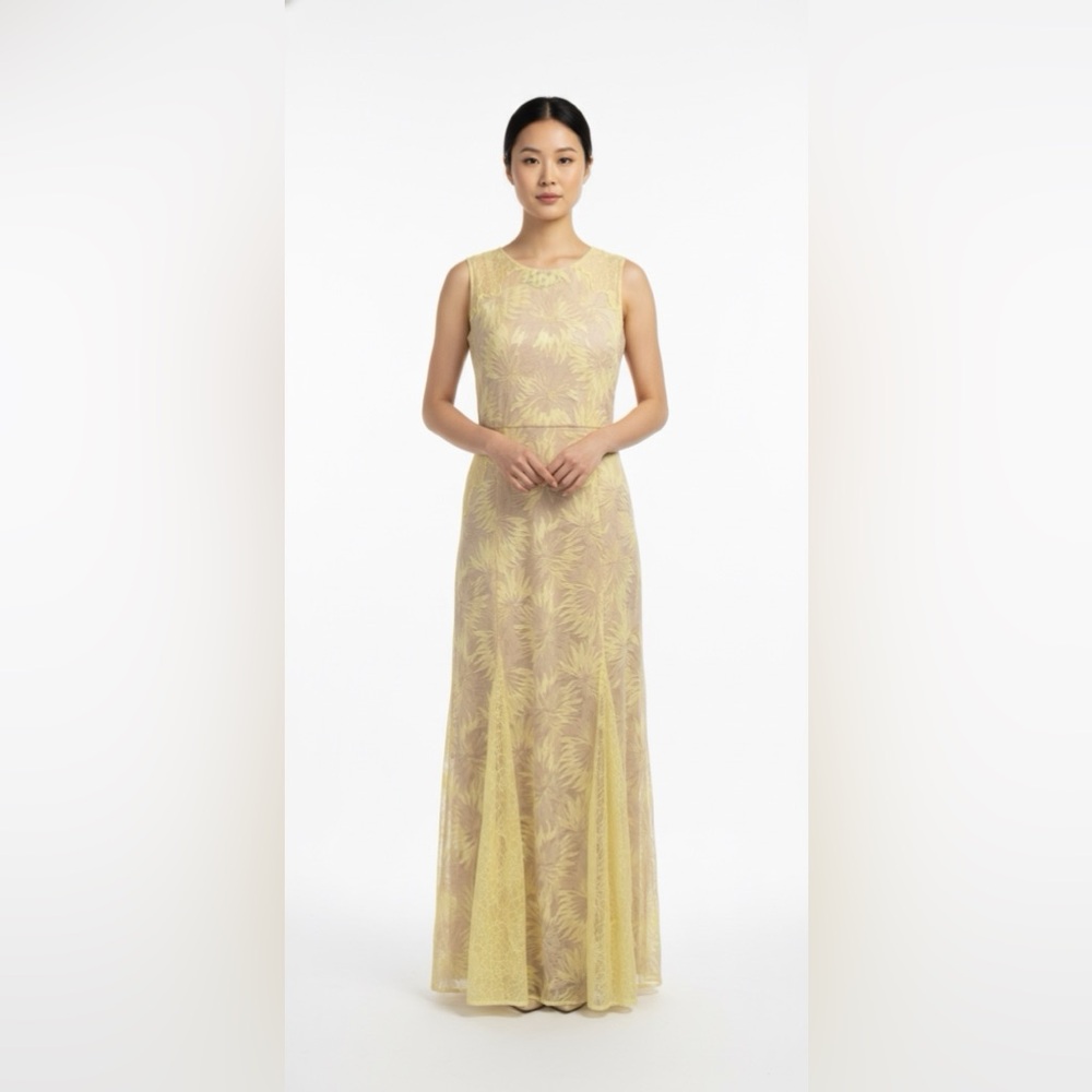 BCBG Yellow Floral Lace Prom Dress